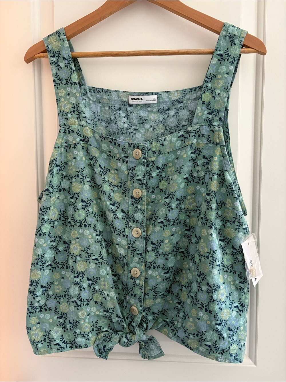 Sonoma Seafoam Green Floral Tie-Front Tank NWT